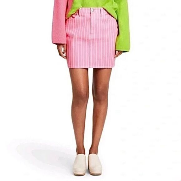 Victor Glemaud x Target Pink Pin Striped Denim Mini Jean Skirt Size 10 New - Picture 16 of 16